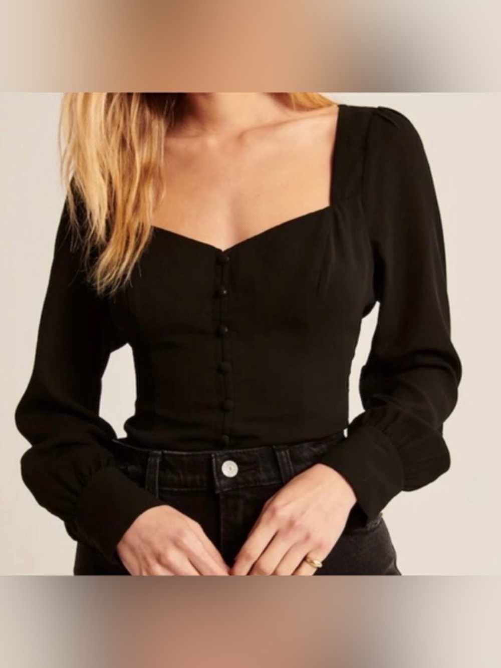 Abercrombie & Fitch Black Sweetheart-Neckline Button Front Blouse - Small